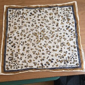 Emanuel Ungaro Cream Square Scarf/Bandana with Navy and Mustard Floral Print